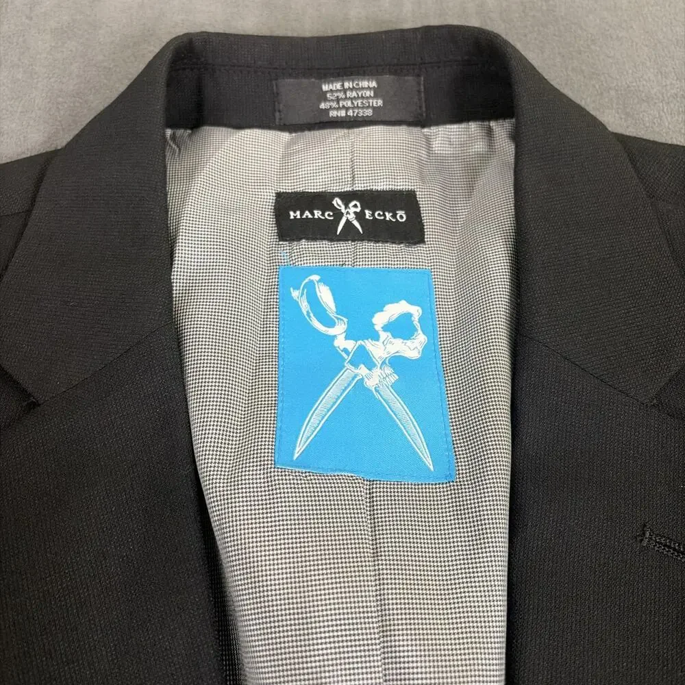 Marc Ecko Suit Black Rayon Polyester Jacket Sport Coat Pants 44R 38Wx29 Chrty